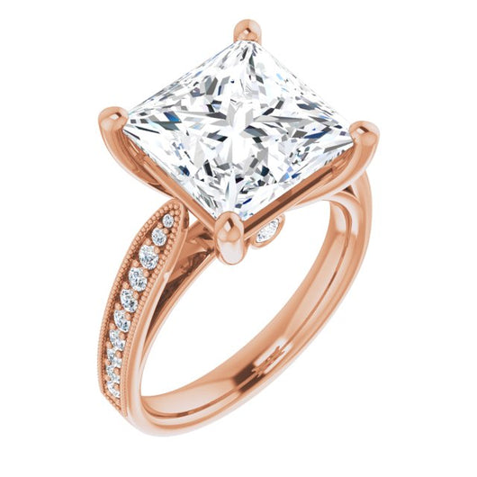 10K Rose Gold Customizable Princess/Square Cut Style featuring Milgrained Shared Prong Band & Dual Peekaboos