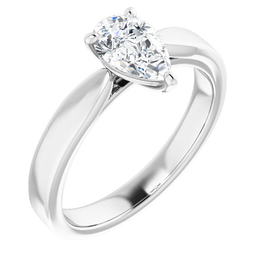 10K White Gold Customizable Pear Cut Cathedral Solitaire with Wide Tapered Band