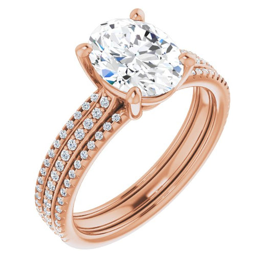 10K Rose Gold Customizable Oval Cut Center with Wide Pavé Accented Band