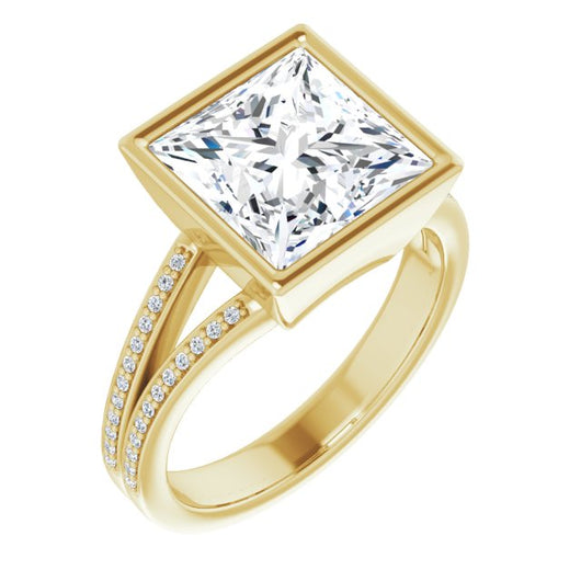 10K Yellow Gold Customizable Bezel-set Princess/Square Cut Design with Split Shared Prong Band