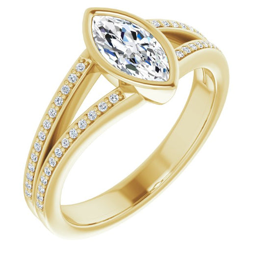 10K Yellow Gold Customizable Bezel-set Marquise Cut Design with Split Shared Prong Band