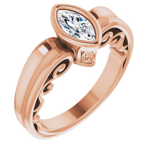 10K Rose Gold Customizable Bezel-set Marquise Cut Solitaire with Wide 3-sided Band