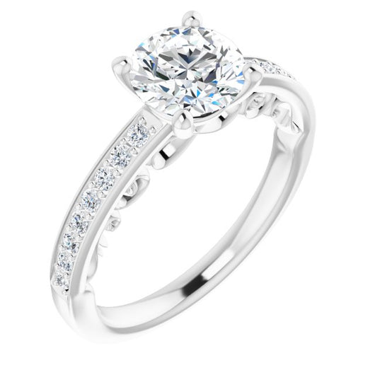 10K White Gold Customizable Round Cut Design featuring 3-Sided Infinity Trellis and Round-Channel Accented Band