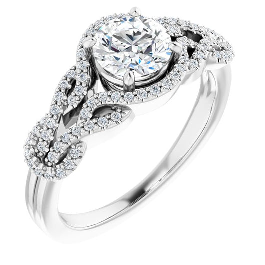 10K White Gold Customizable Round Cut Design with Intricate Over-Under-Around Pavé Accented Band