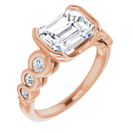 10K Rose Gold Customizable 7-stone Emerald/Radiant Cut Design with Interlocking Infinity Band