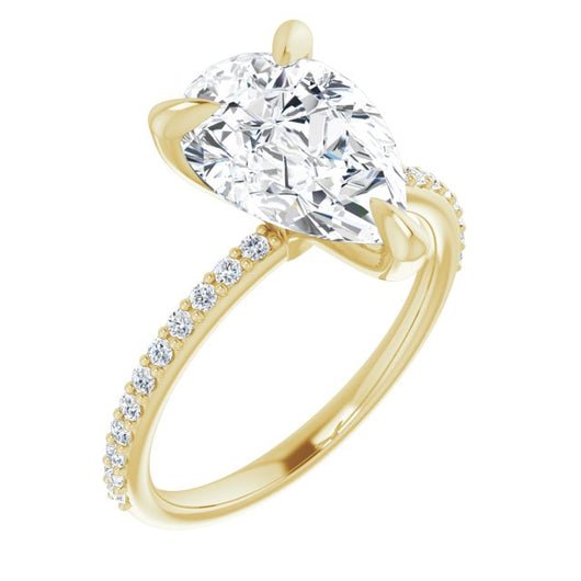 10K Yellow Gold Customizable Pear Cut Style with Delicate Pavé Band