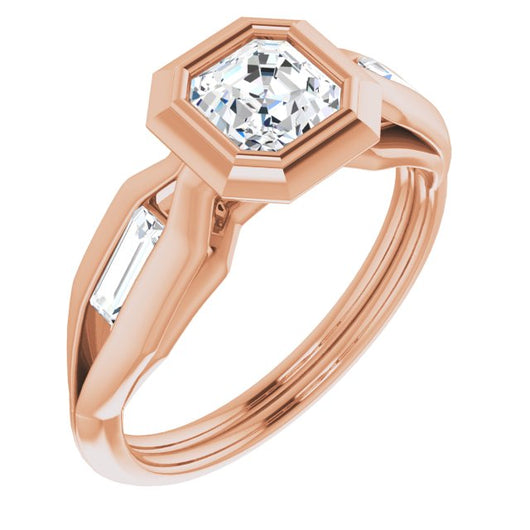 10K Rose Gold Customizable Bezel-set Asscher Cut Design with Wide Split Band & Tension-Channel Baguette Accents