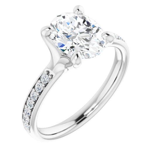 10K White Gold Customizable Heavy Prong-Set Oval Cut Style with Round Cut Band Accents