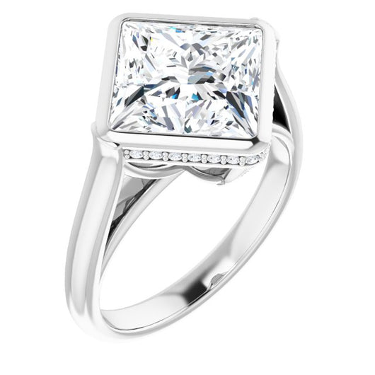 10K White Gold Customizable Princess/Square Cut Semi-Solitaire with Under-Halo and Peekaboo Cluster