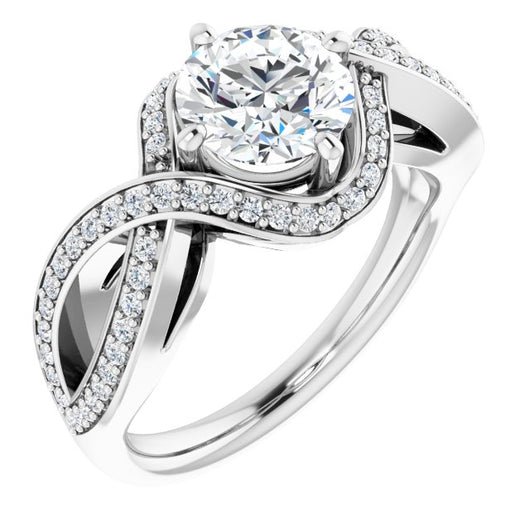 10K White Gold Customizable Round Cut Design with Twisting, Infinity-Shared Prong Split Band and Bypass Semi-Halo