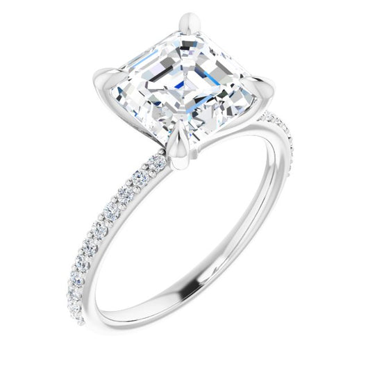 10K White Gold Customizable Asscher Cut Style with Delicate Pavé Band