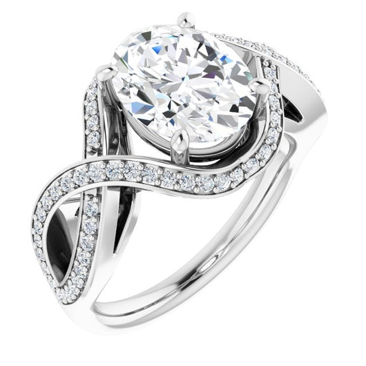 10K White Gold Customizable Oval Cut Design with Twisting, Infinity-Shared Prong Split Band and Bypass Semi-Halo