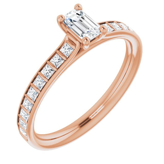 10K Rose Gold Customizable Emerald/Radiant Cut Style with Princess Channel Bar Setting