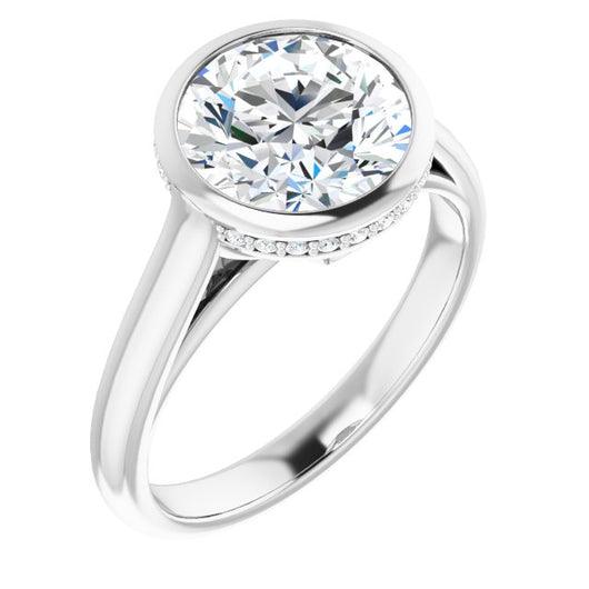 10K White Gold Customizable Round Cut Semi-Solitaire with Under-Halo and Peekaboo Cluster