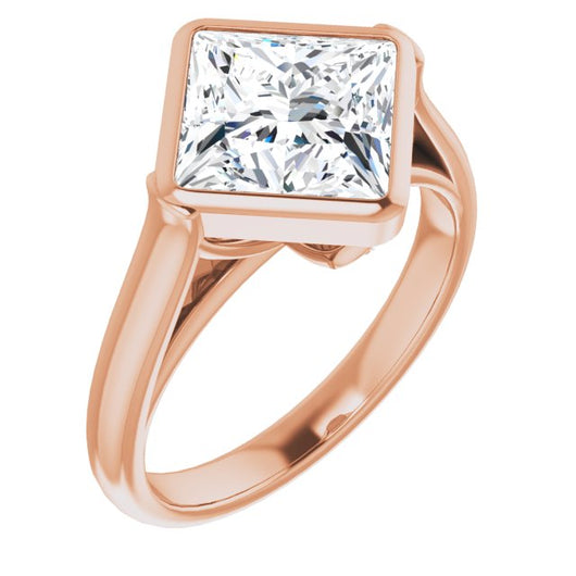 10K Rose Gold Customizable Cathedral-Bezel Princess/Square Cut 7-stone "Semi-Solitaire" Design