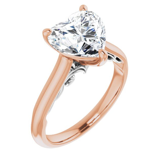 14K Rose & White Gold Customizable Heart Cut Cathedral Solitaire with Two-Tone Option Decorative Trellis 'Down Under'