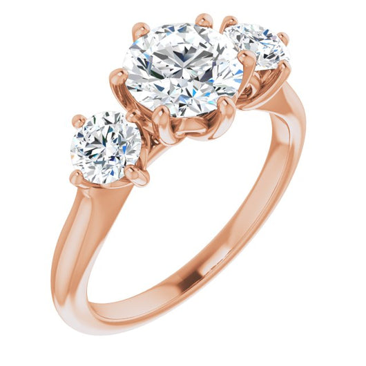 10K Rose Gold Customizable Triple Round Cut Design with Decorative Trellis