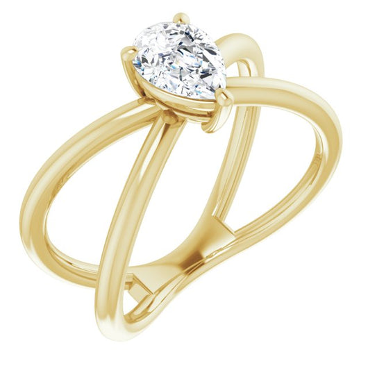 10K Yellow Gold Customizable Pear Cut Solitaire with Semi-Atomic Symbol Band