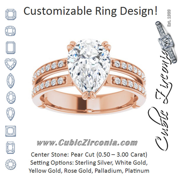 Cubic Zirconia Engagement Ring- The Constance (Customizable Pear Cut Design featuring Split Band with Accents)