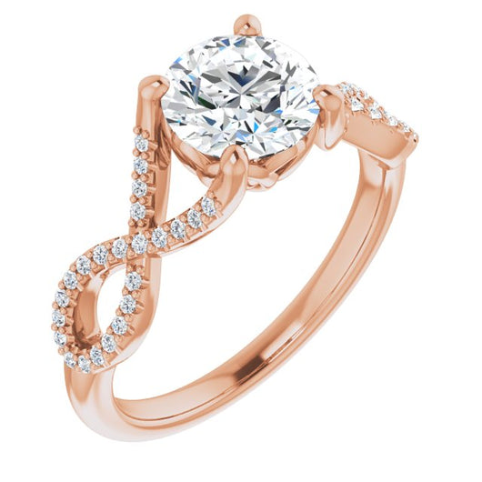 10K Rose Gold Customizable Round Cut Design with Twisting Infinity-inspired, Pavé Split Band