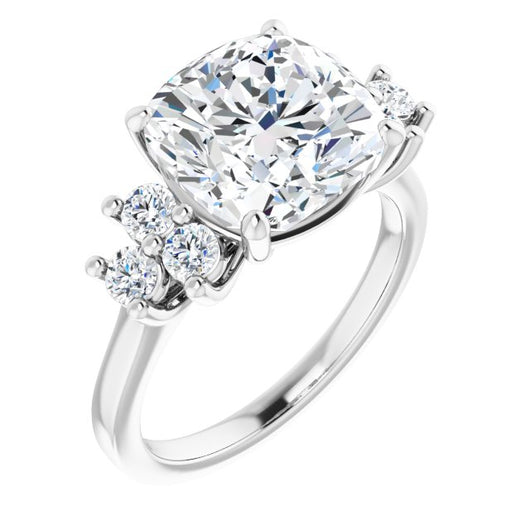 10K White Gold Customizable Cushion Cut 7-stone Prong-Set Design