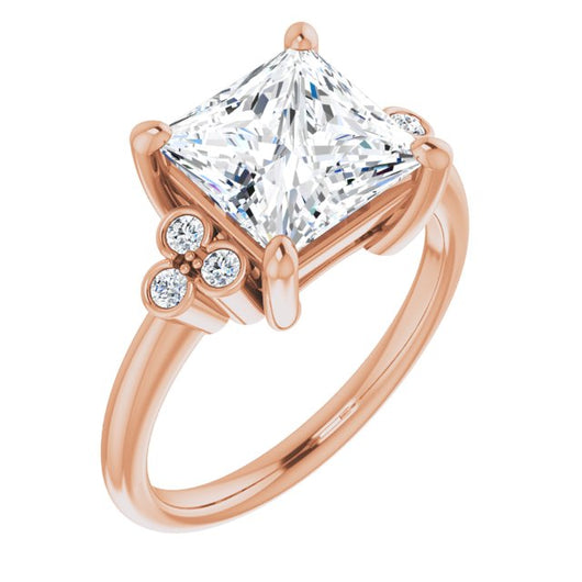 10K Rose Gold Customizable 7-stone Princess/Square Cut Center with Round-Bezel Side Stones