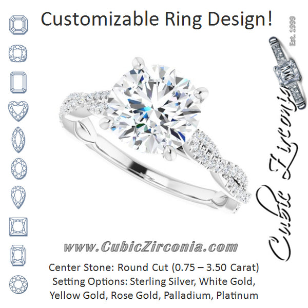 Cubic Zirconia Engagement Ring- The Alelli (Customizable Round Cut Style with Thin and Twisted Micropavé Band)