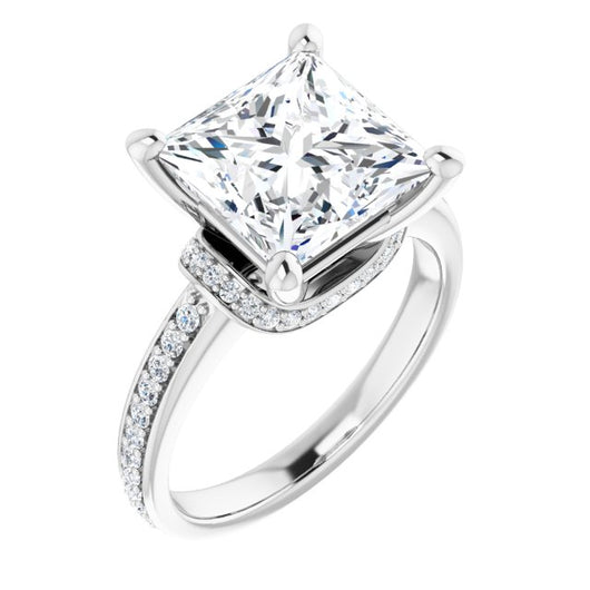 10K White Gold Customizable Princess/Square Cut Setting with Organic Under-halo & Shared Prong Band