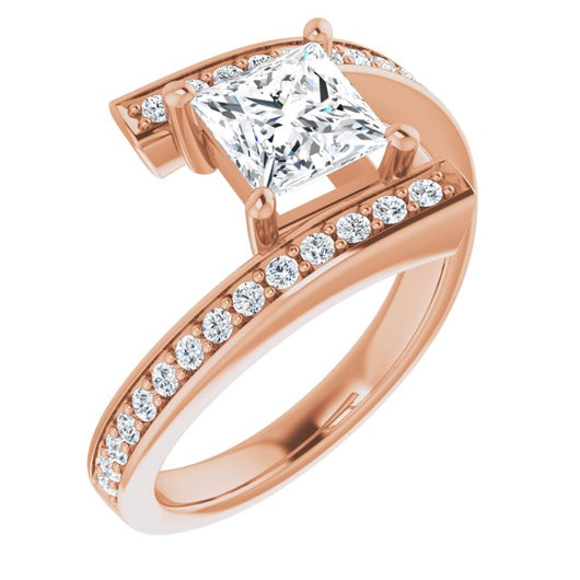 10K Rose Gold Customizable Faux-Bar-set Princess/Square Cut Design with Accented Bypass Band