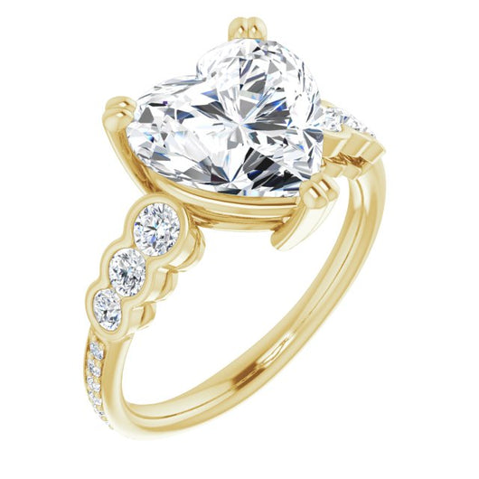 10K Yellow Gold Customizable Heart Cut 7-stone Style Enhanced with Bezel Accents and Shared Prong Band