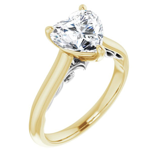 14K Yellow & White Gold Customizable Heart Cut Cathedral Solitaire with Two-Tone Option Decorative Trellis 'Down Under'