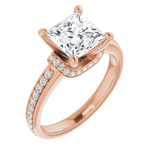 10K Rose Gold Customizable Princess/Square Cut Setting with Organic Under-halo & Shared Prong Band