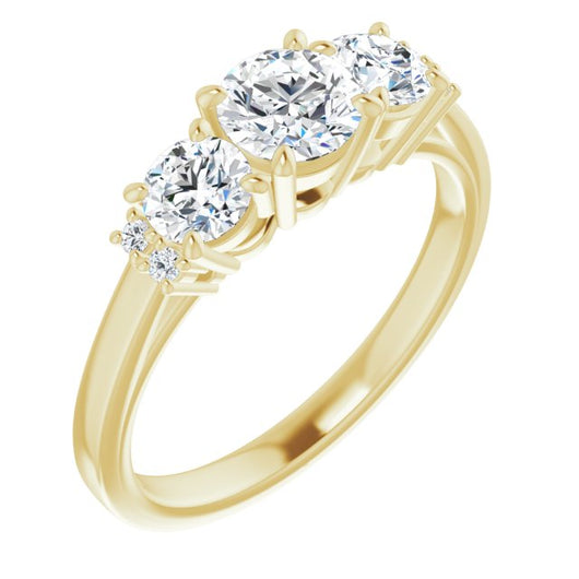 10K Yellow Gold Customizable Triple Round Cut Design with Quad Vertical-Oriented Round Accents