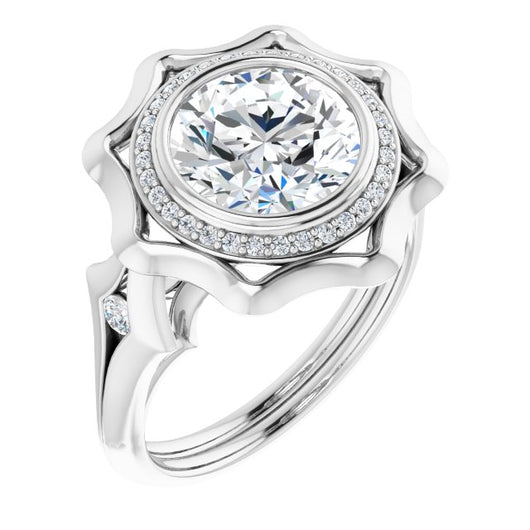 10K White Gold Customizable Bezel-set Round Cut with Halo & Oversized Floral Design