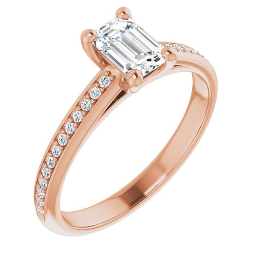 10K Rose Gold Customizable Cathedral-set Emerald/Radiant Cut Style with Shared Prong Band