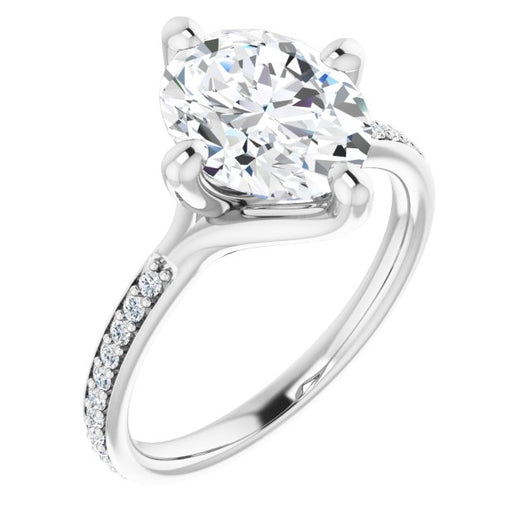 10K White Gold Customizable Oval Cut Design featuring Thin Band and Shared-Prong Round Accents