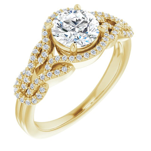 10K Yellow Gold Customizable Round Cut Design with Intricate Over-Under-Around Pavé Accented Band