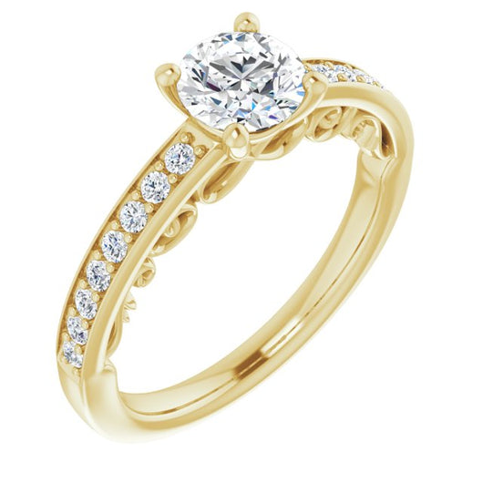 10K Yellow Gold Customizable Round Cut Design featuring 3-Sided Infinity Trellis and Round-Channel Accented Band