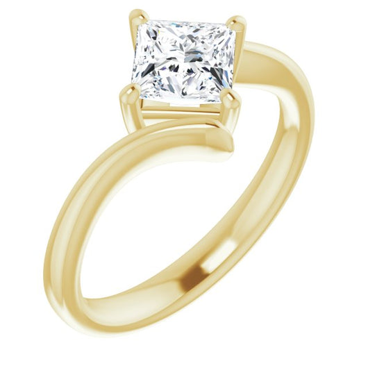 10K Yellow Gold Customizable Princess/Square Cut Solitaire with Thin, Bypass-style Band