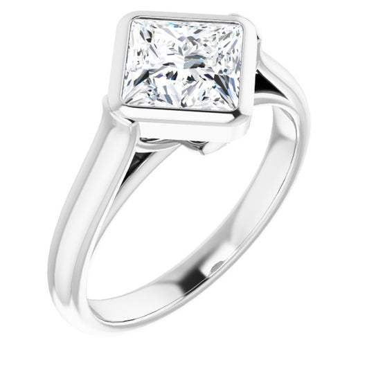 10K White Gold Customizable Cathedral-Bezel Princess/Square Cut 7-stone "Semi-Solitaire" Design