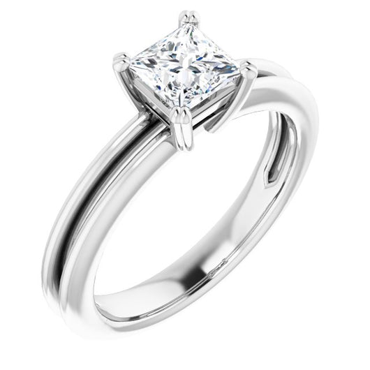 10K White Gold Customizable Princess/Square Cut Solitaire with Grooved Band