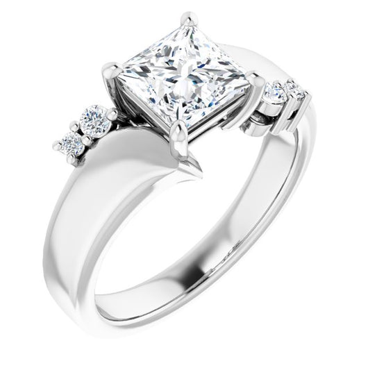 10K White Gold Customizable 5-stone Princess/Square Cut Style featuring Artisan Bypass