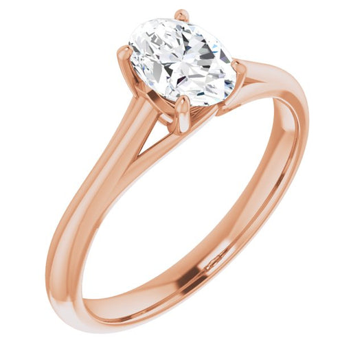 10K Rose Gold Customizable Oval Cut Solitaire with Crosshatched Prong Basket