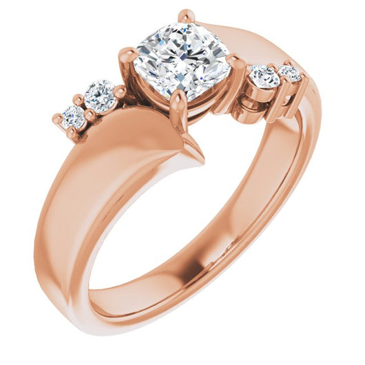 10K Rose Gold Customizable 5-stone Cushion Cut Style featuring Artisan Bypass