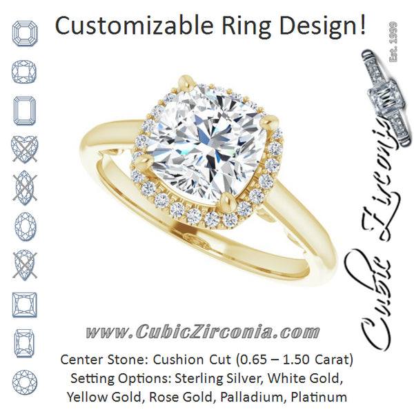 Cubic Zirconia Engagement Ring- The Honesty (Customizable Cathedral-Halo Cushion Cut Style featuring Sculptural Trellis)