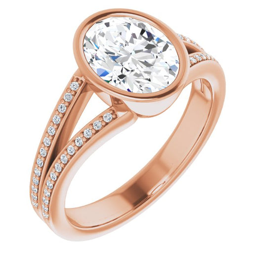 10K Rose Gold Customizable Bezel-set Oval Cut Design with Split Shared Prong Band