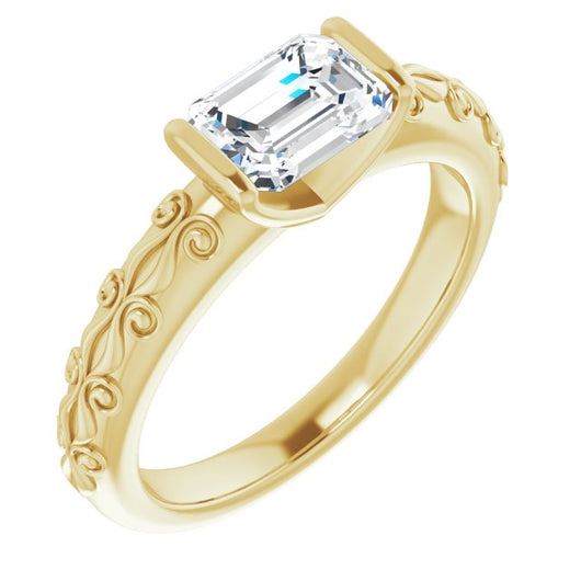 10K Yellow Gold Customizable Bar-set Emerald/Radiant Cut Setting featuring Organic Band