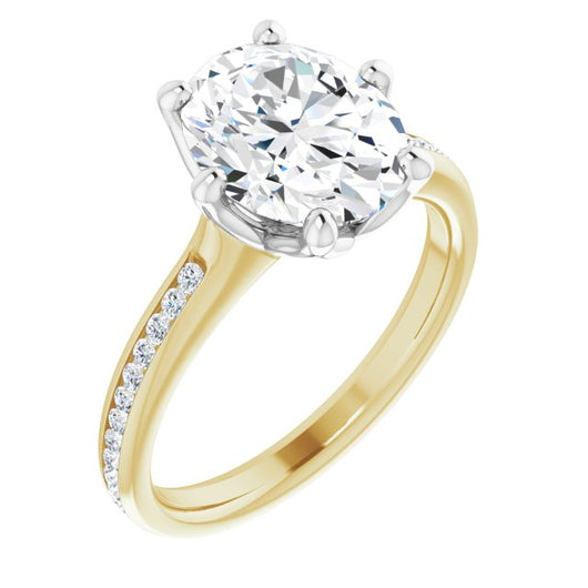 14K Yellow & White Gold Customizable 6-prong Oval Cut Design with Round Channel Accents