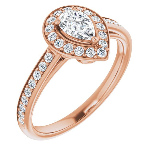 10K Rose Gold Customizable Cathedral-raised Pear Cut Halo-and-Accented Band Design