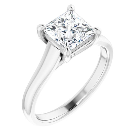 10K White Gold Customizable Princess/Square Cut Cathedral-Prong Solitaire with Decorative X Trellis